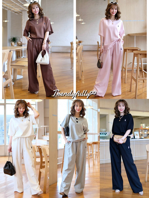 Casual Half Sleeves Pullover With Loose Trousers sets